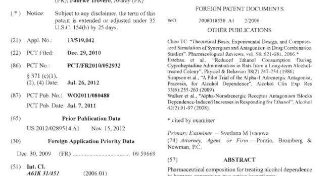 Our composition patent now granted in USA